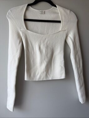 Abercrombie & Fitch off white Ribbed Square Neck Long Sleeve knit Top small